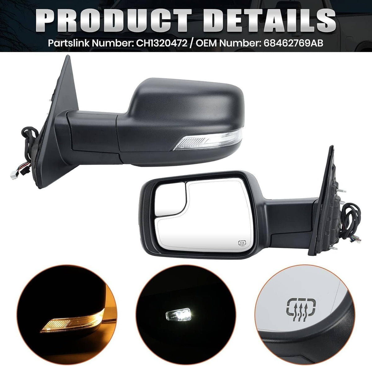Bethesda Industrial Left Driver Side Mirror Heated Power Folding For 2019-2024 Ram 1500 68462769AB