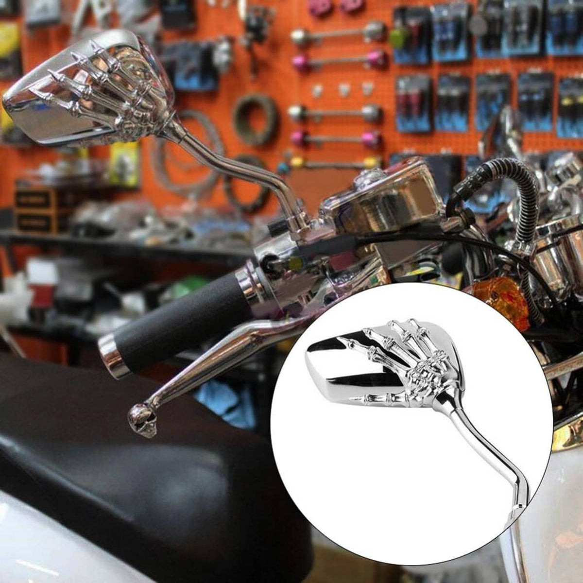 Bethesda Industrial Motorcycle Chrome Skull Skeleton Hand Rear View Side Mirrors For Harley Chopper