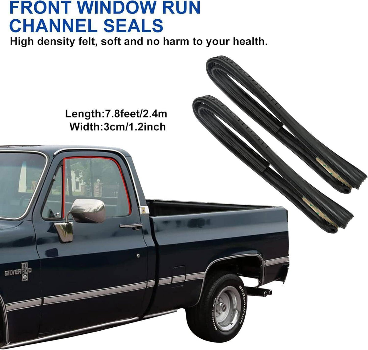 Bethesda Industrial Front Door Window Run Sweep Felts Weatherstrip Seals Kit for Chevy GMC Truck