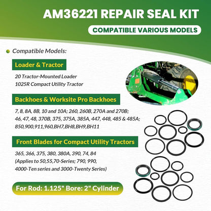 Bethesda Industrial 2 Pack AM36221 Stabilizer Cylinder Seal Kit for John Deere Rod: 1.125” Bore: 2”