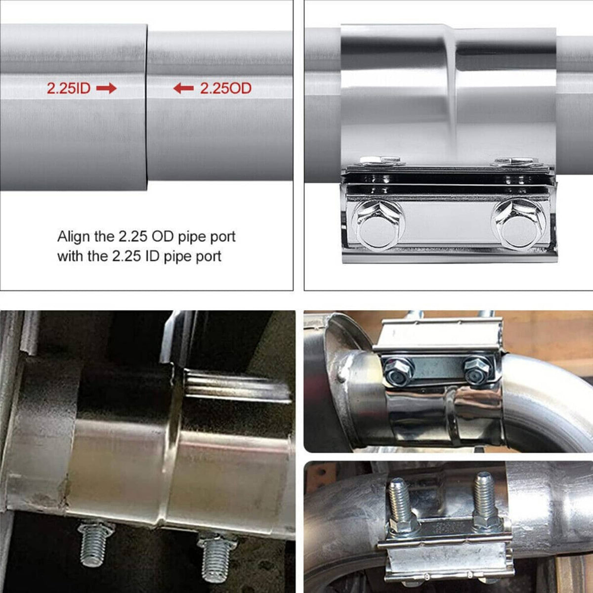 Bethesda Industrial 4Pcs Stainless Lap Joint Exhaust Clamp Sleeve Band For 2.5" inch 2 1/2" OD Pipe