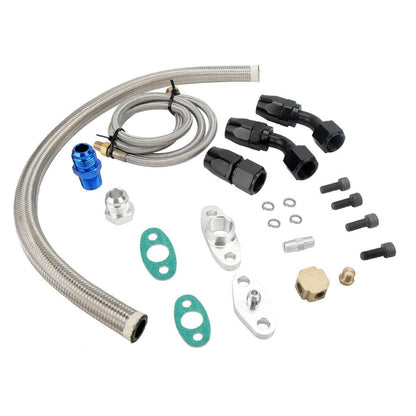 Bethesda Industrial Universal Turbo Oil Line Feed Kit w/ Return Drain Flange T3 T4 T04E Oil Pan Plug