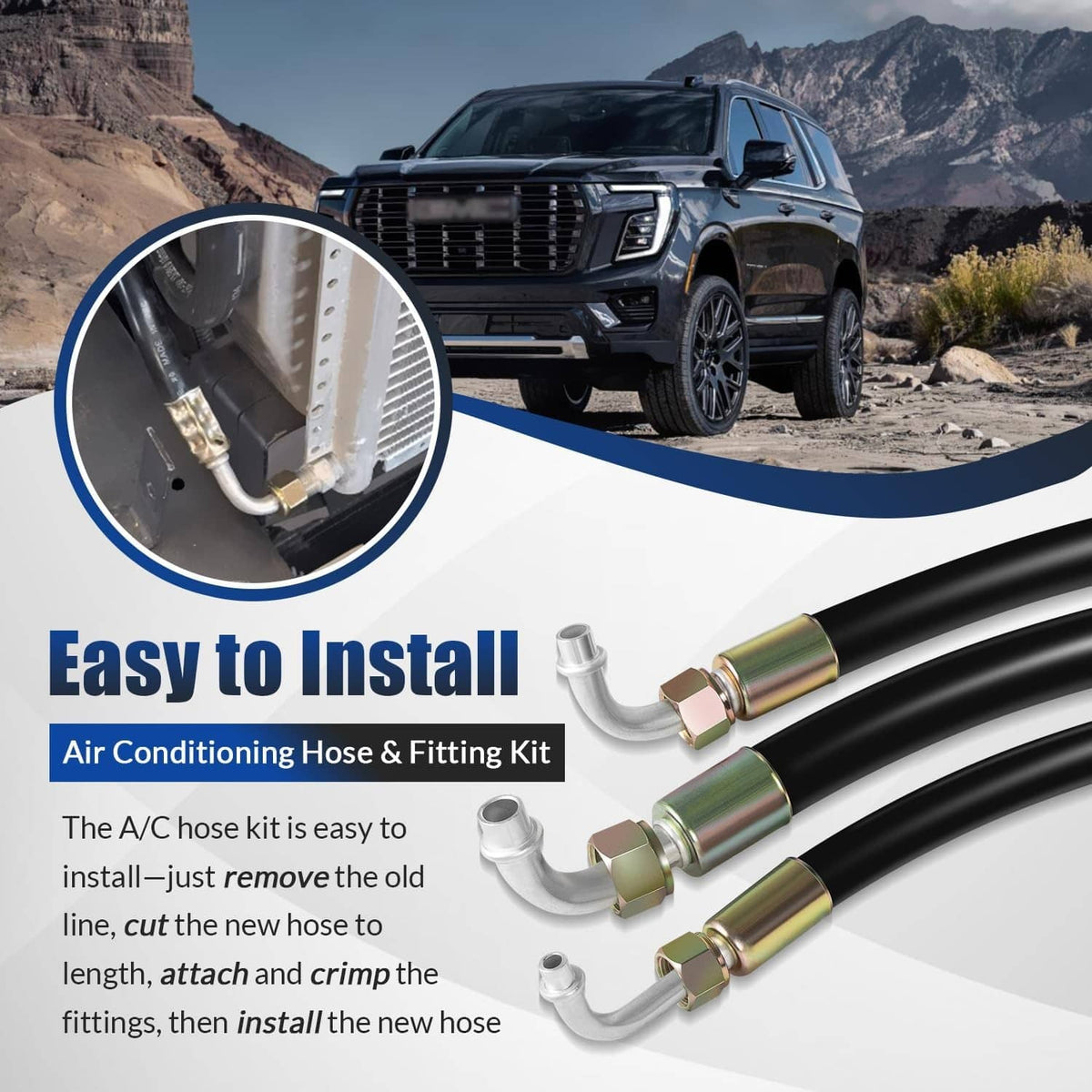 Bethesda Industrial Air Conditioning Hose & Fitting Kit Includes 6.5ft #6#8#10 AC Hoses and Fittings