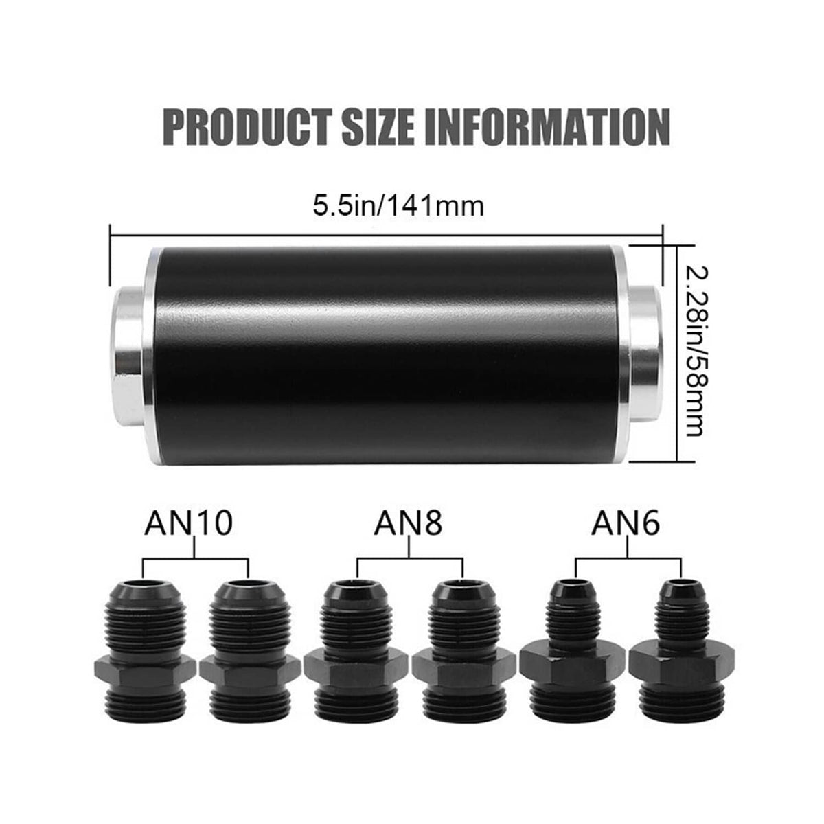 Bethesda Industrial Inline Fuel Filter 100 Micron with 6AN 8AN 10AN Adapter Universal Cleanable 58mm