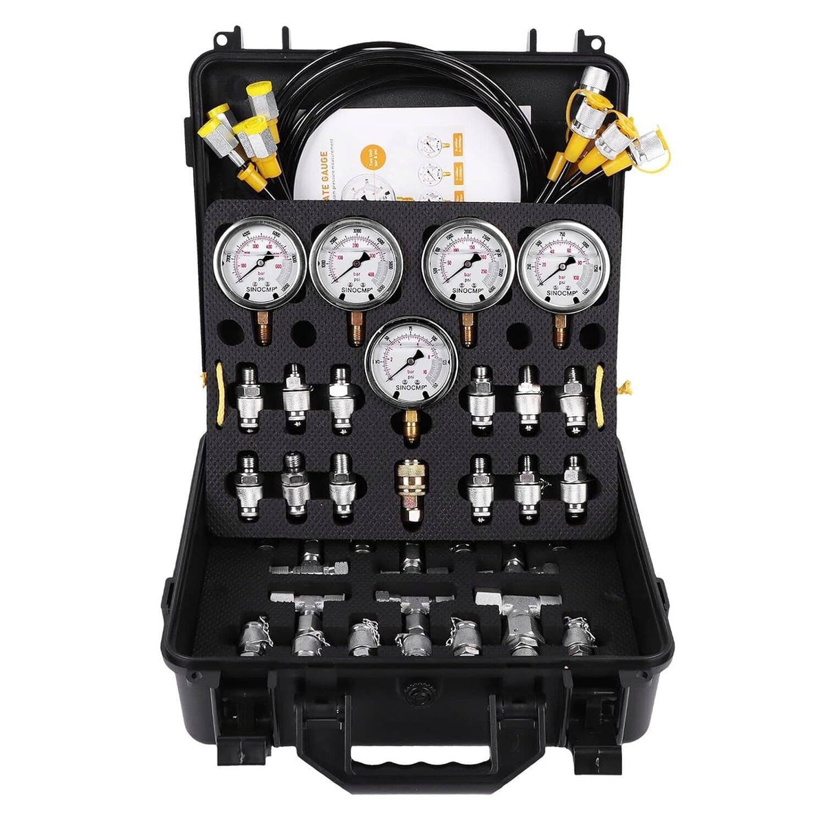 Bethesda Industrial 60Mpa Hydraulic Pressure Test Kit 5 Gauges 13 Couplings 14 Tee Connectors 5 Hose