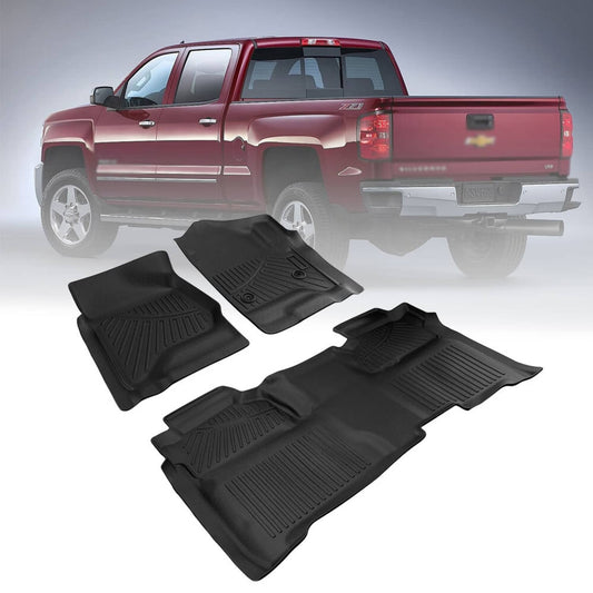 Bethesda Industrial Car Floor Mats Liner for Silverado Sierra 2500HD 3500HD Crew Cab 2015-2019 Black
