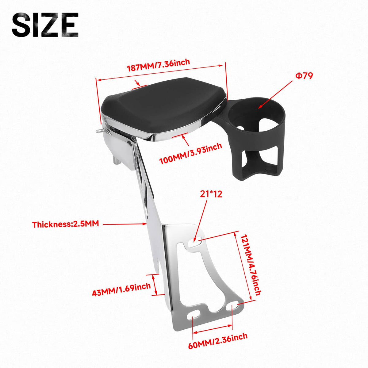 Bethesda Industrial Passenger Armrests Arm Rest Drink Holder Fit For Harley Touring Road Glide 97-13
