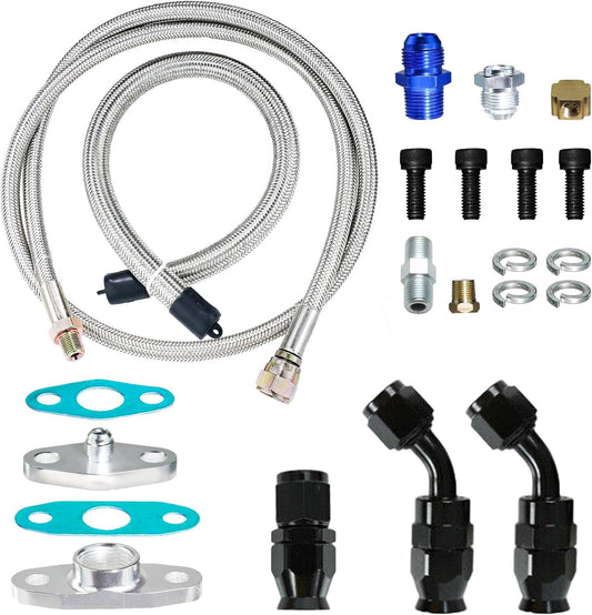 Bethesda Industrial Universal Turbo Oil Line Feed Kit w/ Return Drain Flange T3 T4 T04E Oil Pan Plug