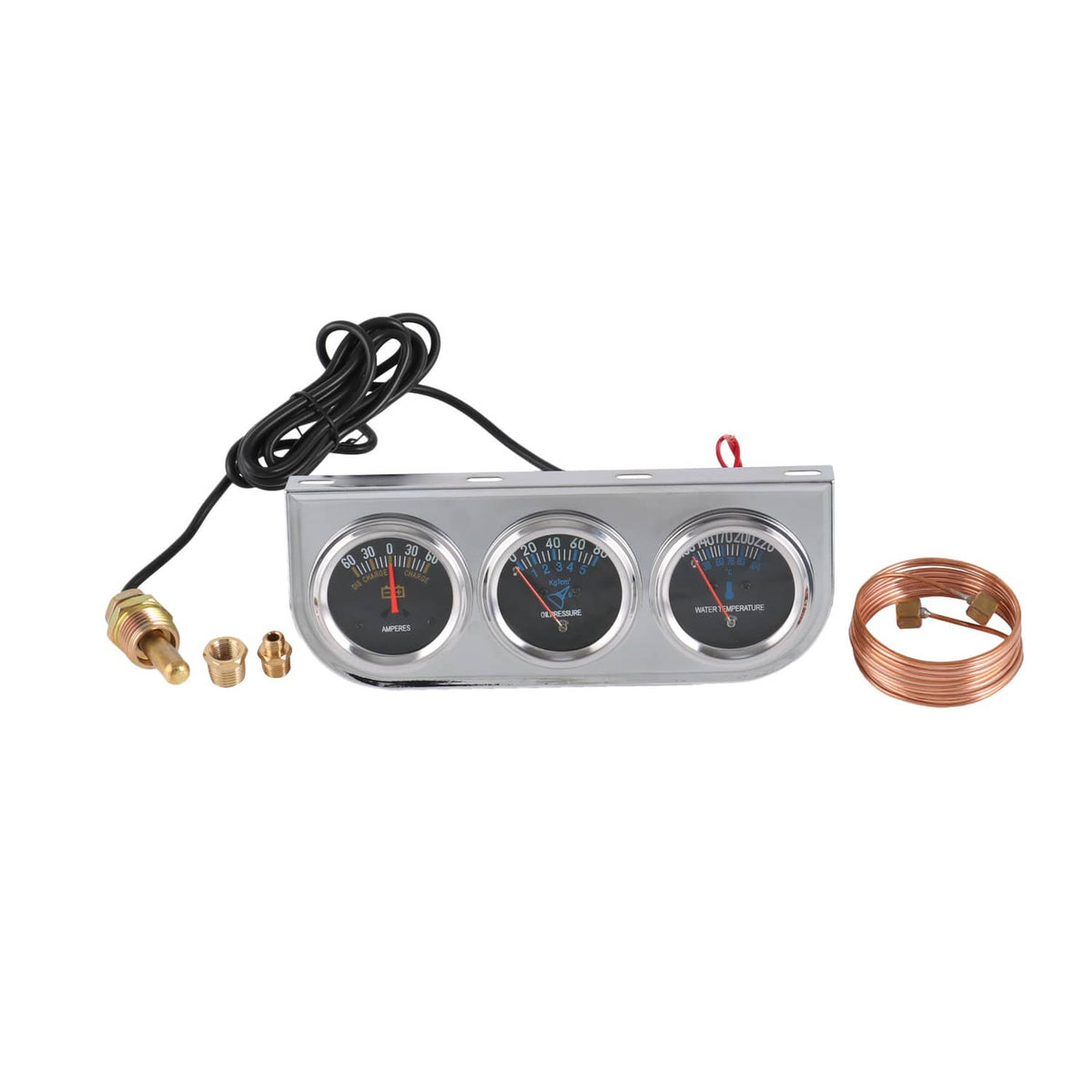 Bethesda Industrial 2" 52mm Chrome Car Triple Gauge Set Kit AMP Meter Water Temp Oil Pressure 3 in 1