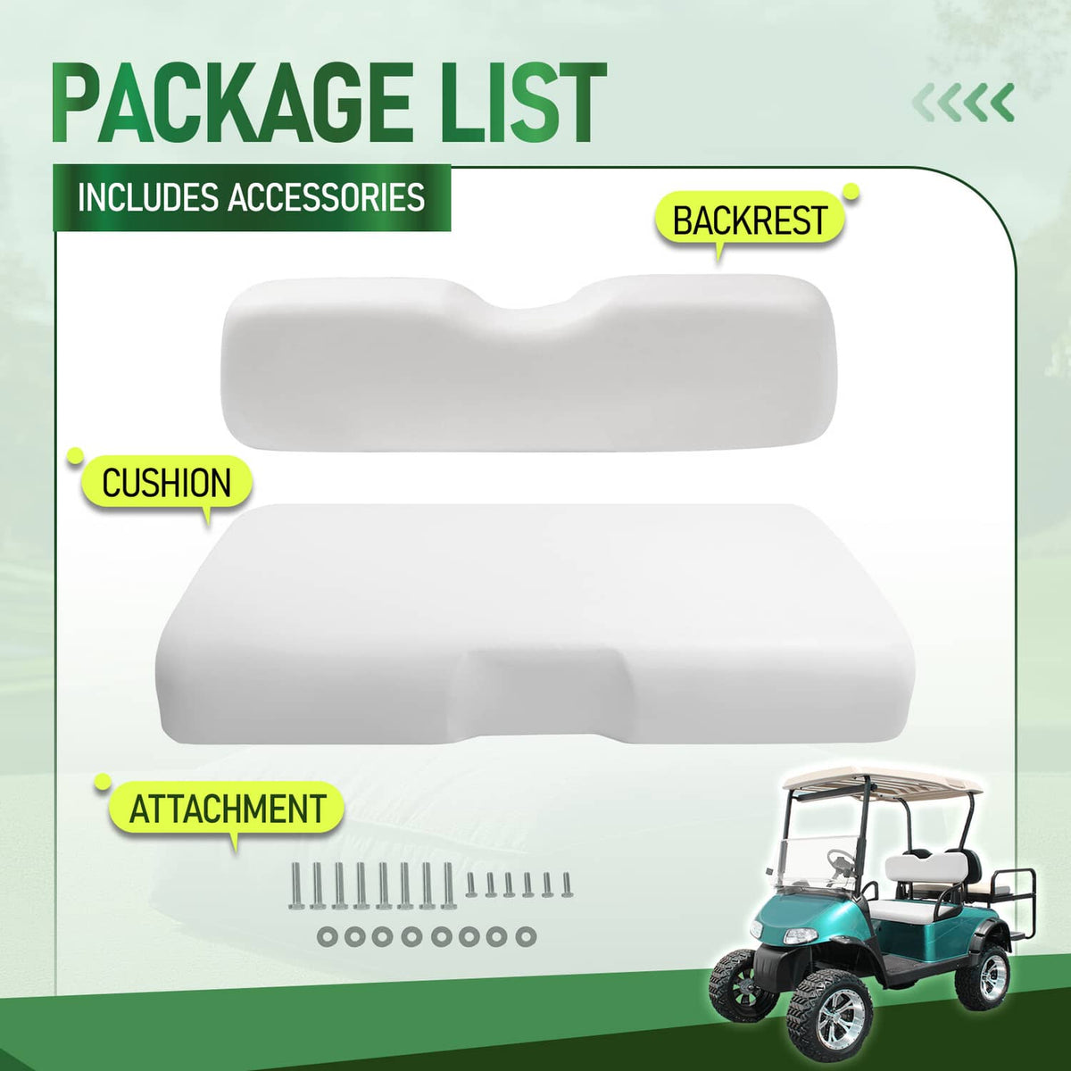Bethesda Industrial White Golf Cart Front Seat Bottom Cushion Backrest For EZGO RXV 2008-Up Models