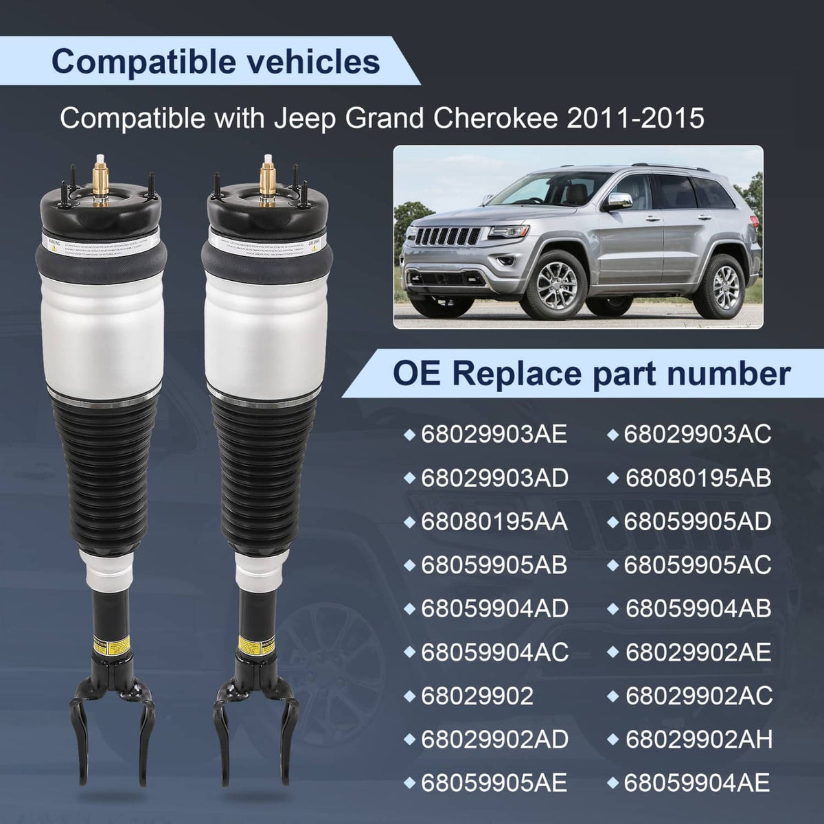 Bethesda Industrial Air Suspension Strut Shocks Front Left & Right For Jeep Grand Cheroke 2011-2015