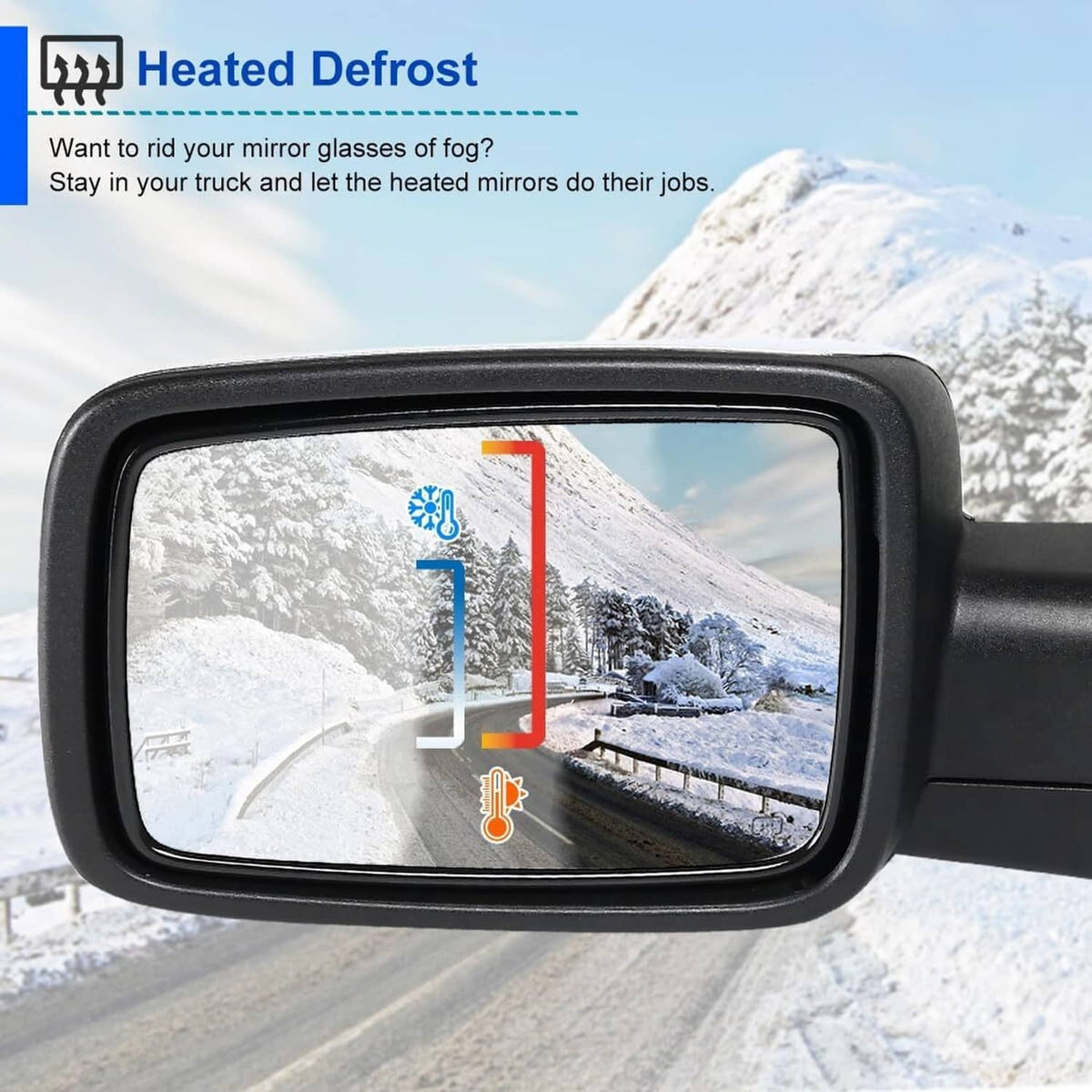 Bethesda Industrial Left Side Mirror For 2013-2019 Ram 1500 Chrome Power Fold+ Heated+Temper Sensor