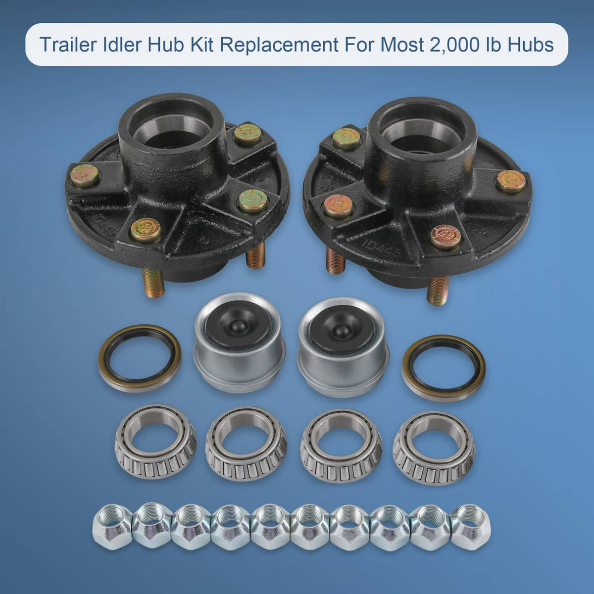 Bethesda Industrial 2 × Trailer Idler Hub Kits 5 on 4.5" 5 Lugs For 2000 lbs Axle 1-1/16" bearings