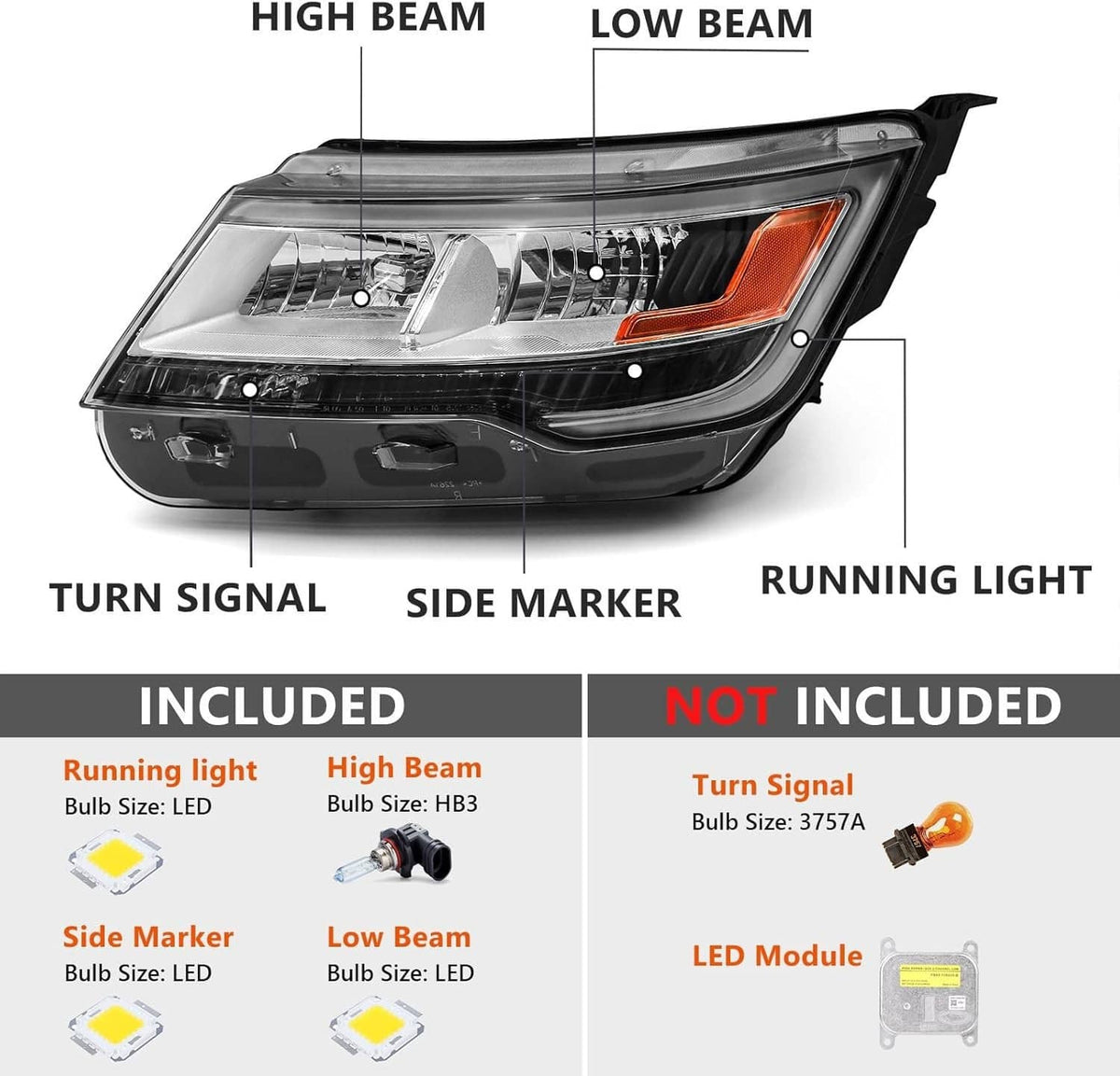 Bethesda Industrial Driver Left Side Headlight w/ LED DRL For 2016-19 Ford Explorer Chrome Housing