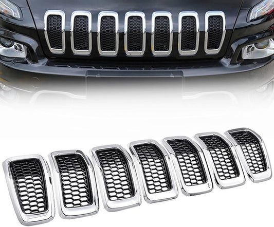Bethesda Industrial 7x Chrome Front Bumper Grille Insert Honeycomb Mesh For 2014-2018 Jeep Cherokee