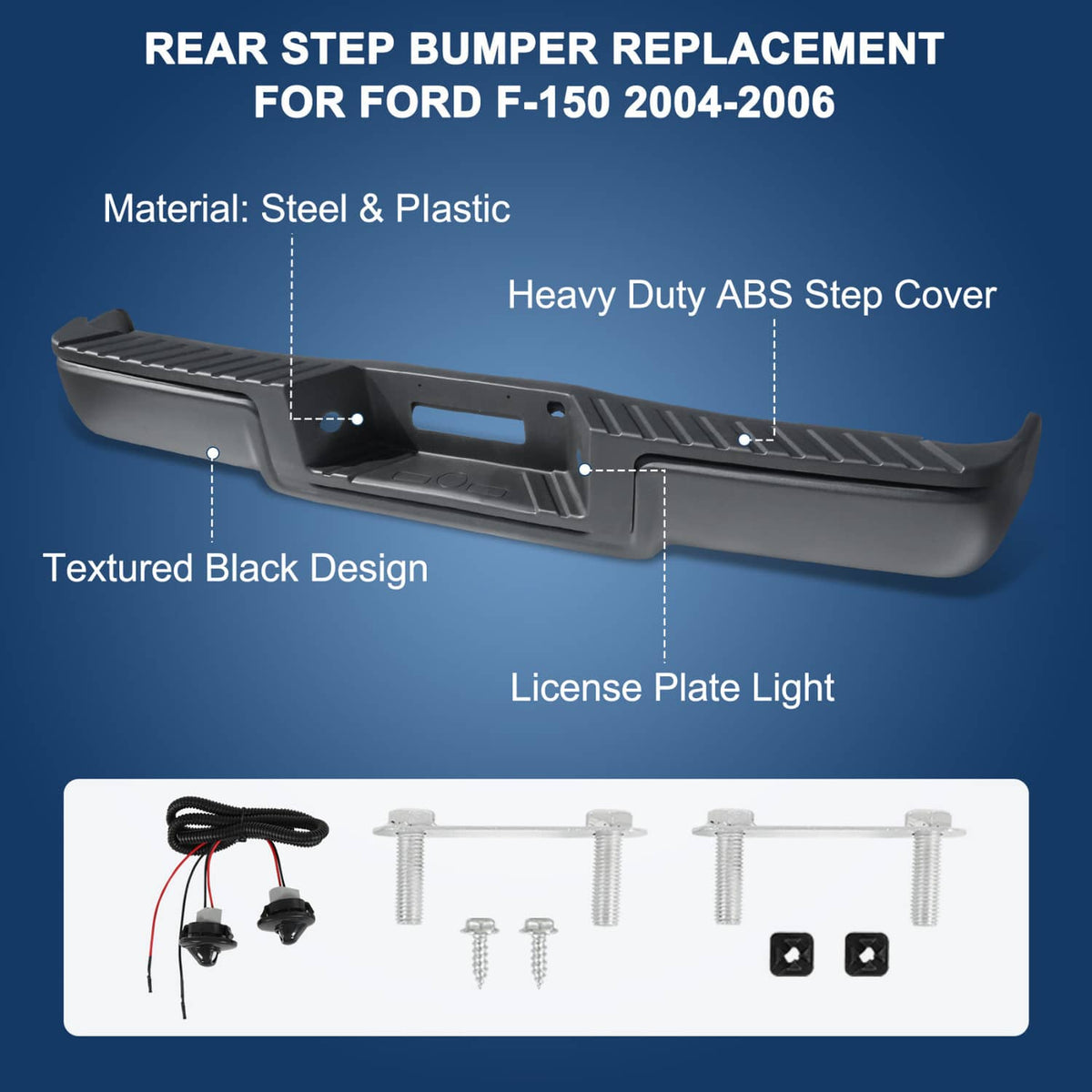 Bethesda Industrial Black Rear Setp Bumper w/LED Light for 2004-2006 Ford F150 w/o Sensor Hole New