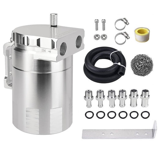 Bethesda Industrial Silver Oil Catch Can Kit Reservoir Baffled Tank with Dipstick Universal Aluminum