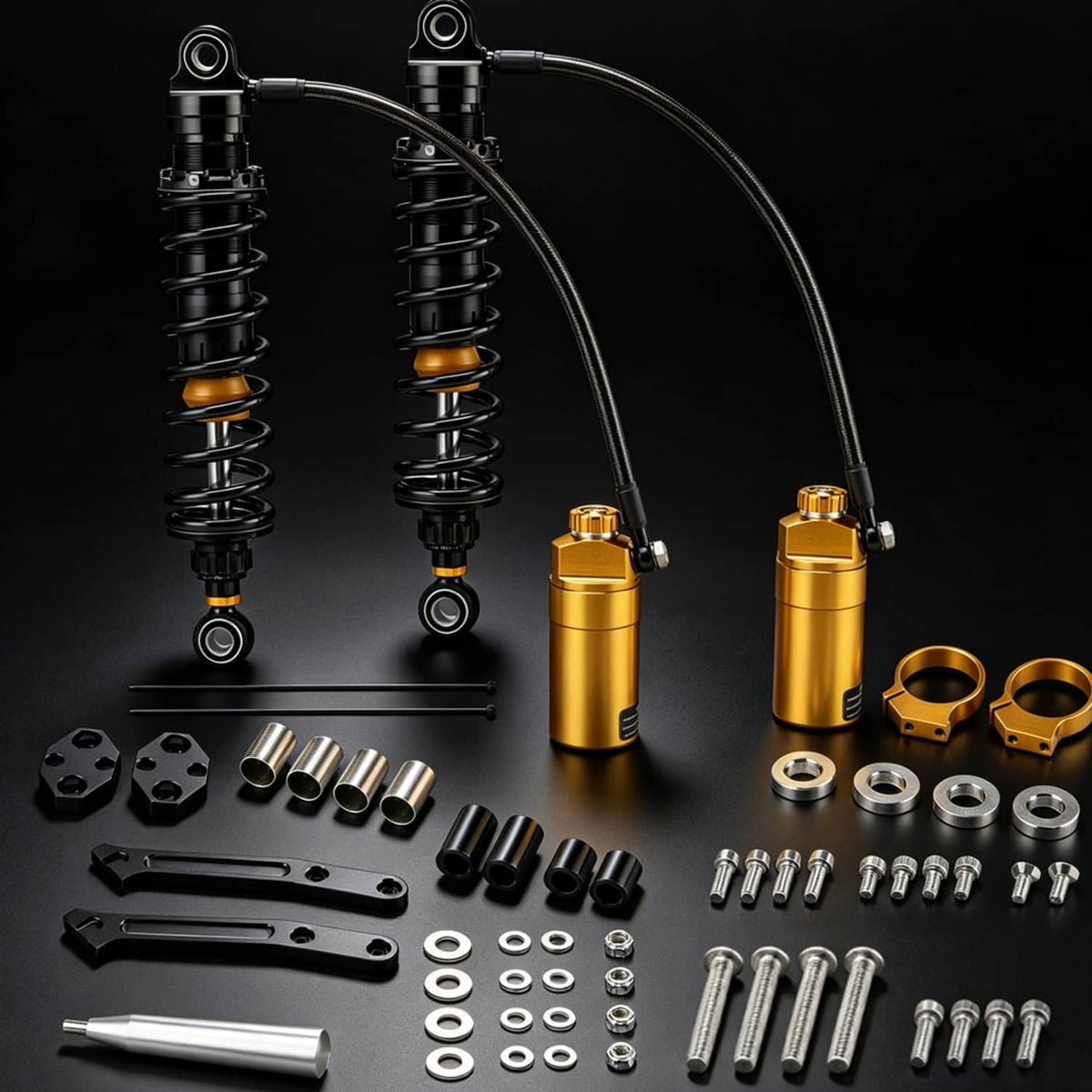 Bethesda Industrial 13" Adjustable Remote Reservoir Rear Shocks Set For Harley Road Glide 2014-2025
