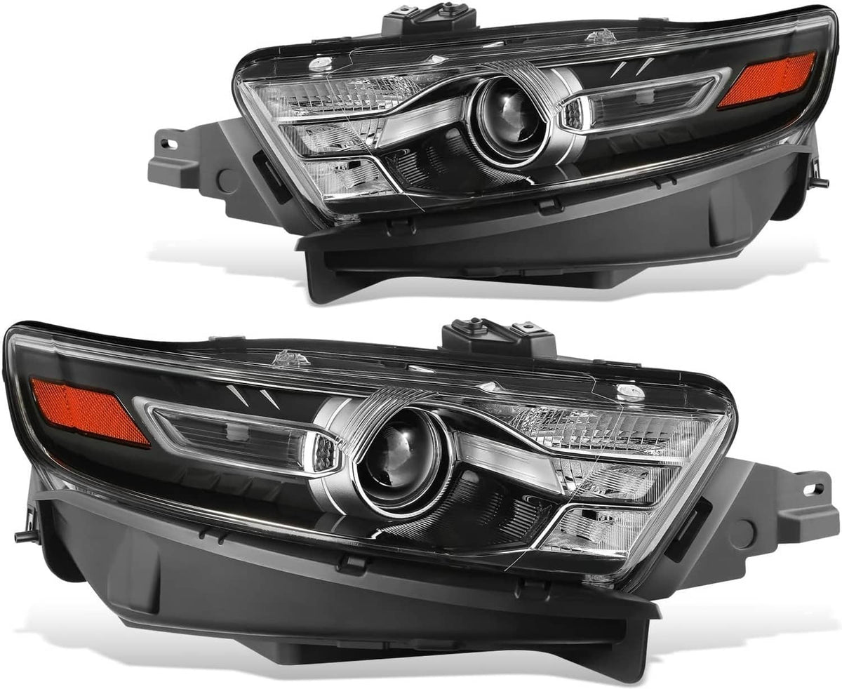 Bethesda Industrial Black Pair Housing Amber Corner Projector Headlight For 2013-2019 Ford Taurus