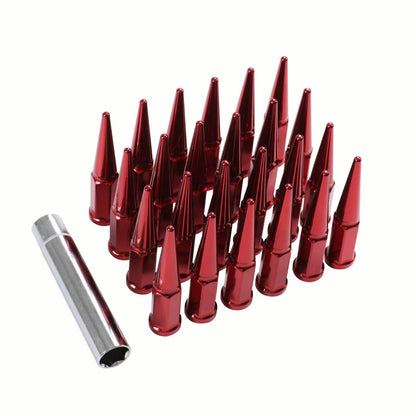 Bethesda Industrial 24 PCS Spike Lug Nuts 14x1.5 Red For Chevy Silverado Tahoe 4.4" Tall W/ Key