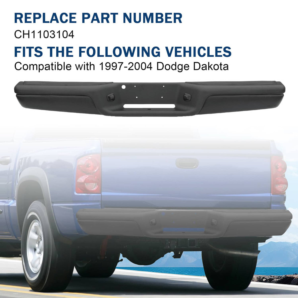 Bethesda Industrial REAR STEP BUMPER ASSEMBLY STEEL WITH PADS FOR 1997-2004 DODGE DAKOTA BLACK