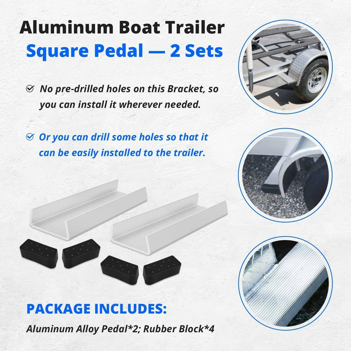 Bethesda Industrial Aluminum Boat Trailer Square Fender Mount and Step Pad Bolt On Brackets