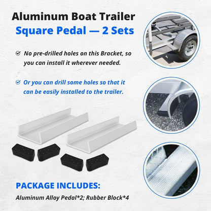 Bethesda Industrial Aluminum Boat Trailer Square Fender Mount and Step Pad Bolt On Brackets