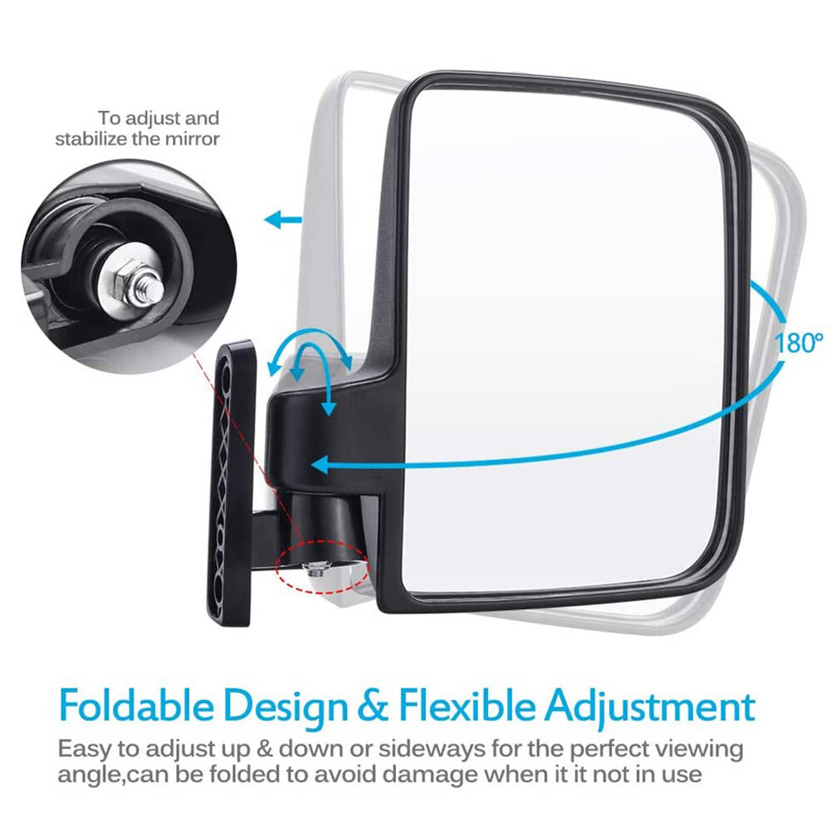 Bethesda Industrial Universal Golf Cart Side Mirrors No Drilling Rear View Mirror for EZGO Club Car