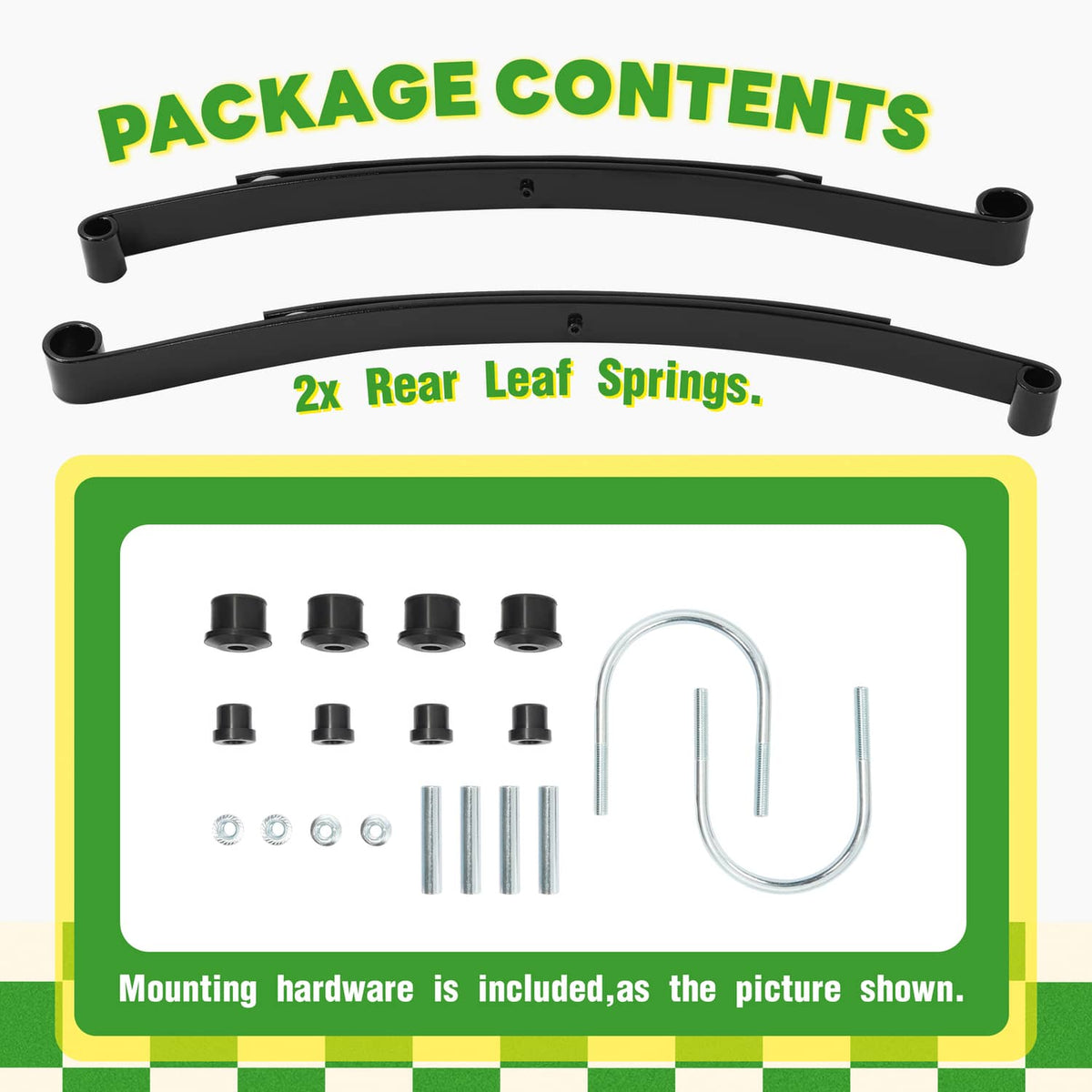 Bethesda Industrial Rear 2 Leaf Spring Kit W/Bushing & Sleeves For Golf Carts EZGO RXV 2008-UP