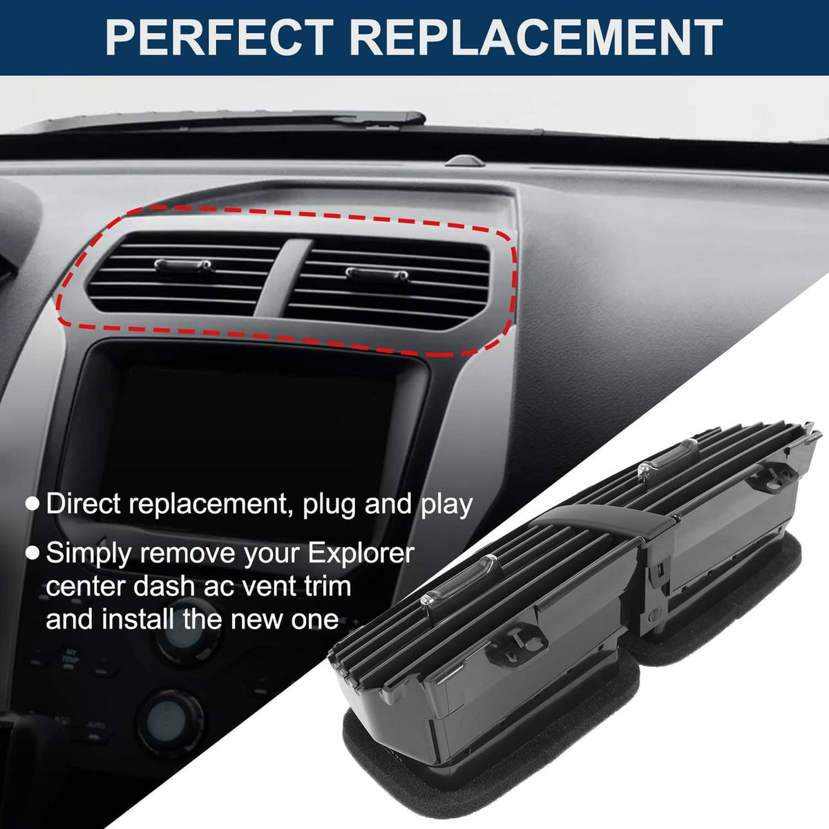 Bethesda Industrial Dash A/C Heater-Air Outlet Louver Vent BB5Z-19893-AD For 2011-15 Ford Explorer