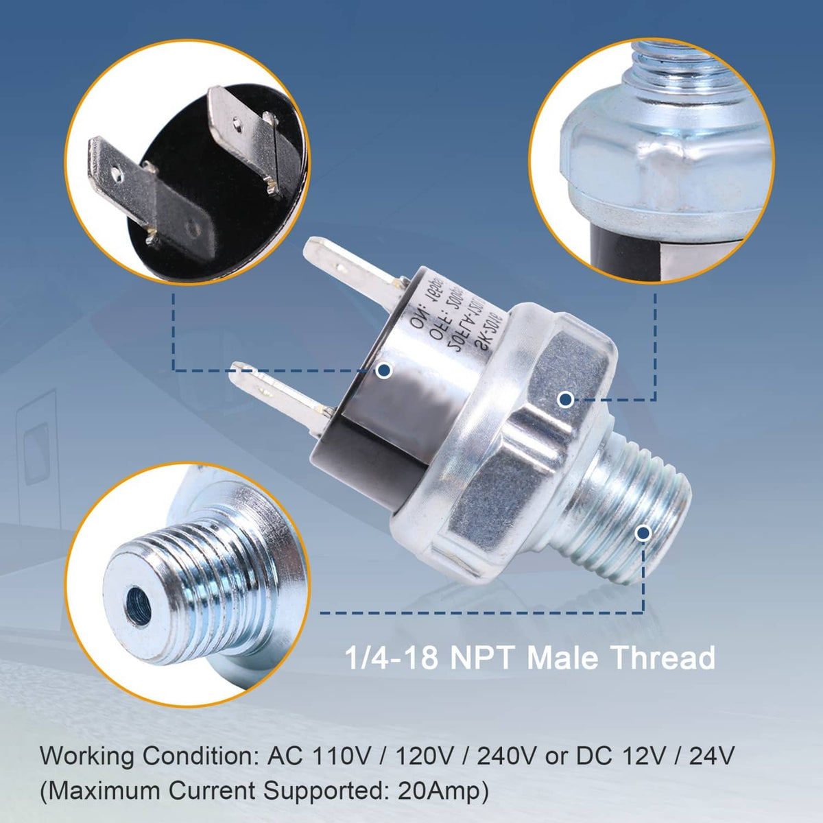 Bethesda Industrial Air Pressure Switch For 165-200psi Air Ride Suspension Air Compressor Tank NEW