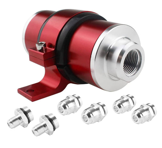 Bethesda Industrial 30 Micron An6/An8/An10 Billet Aluminum Inline Fuel/Gas/Petrol Filter+Bracket Red