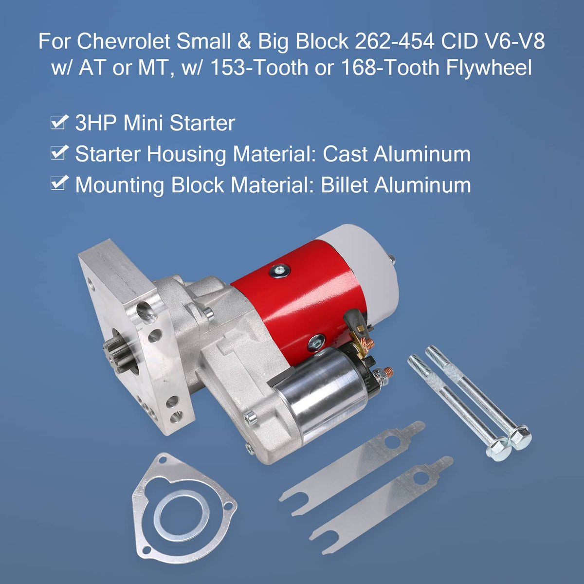 Bethesda Industrial Red High Torque Mini Starter 153 168 Tooth For Small & Big Block Chevy NEW