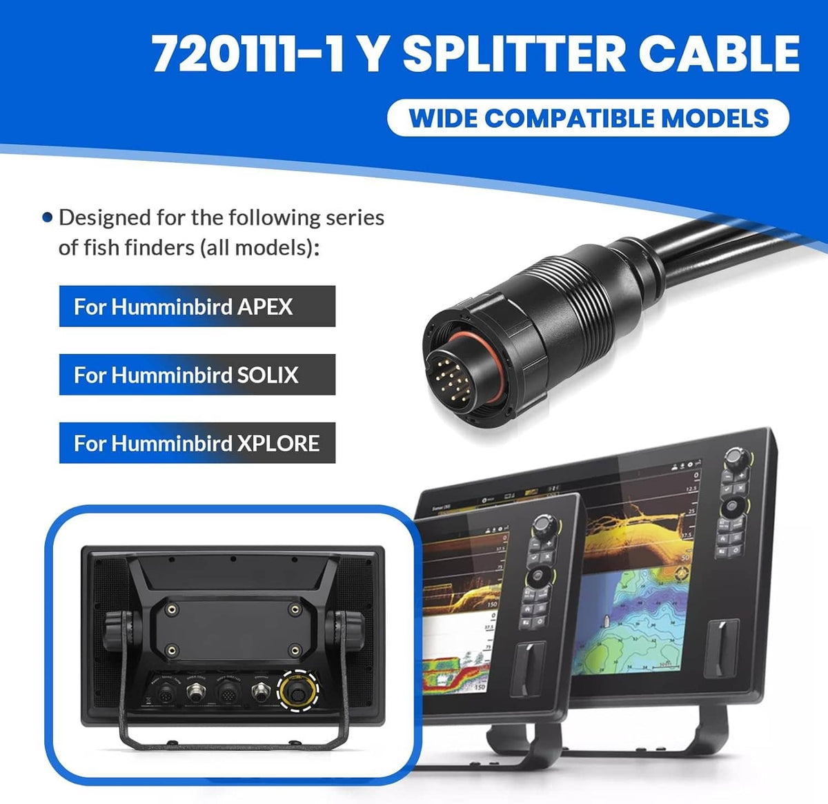 Bethesda Industrial 14 M ID SIDB Y Splitter Cable 720111-1 for Humminbird SOLIX/APEX/XPLORE 30-Inch