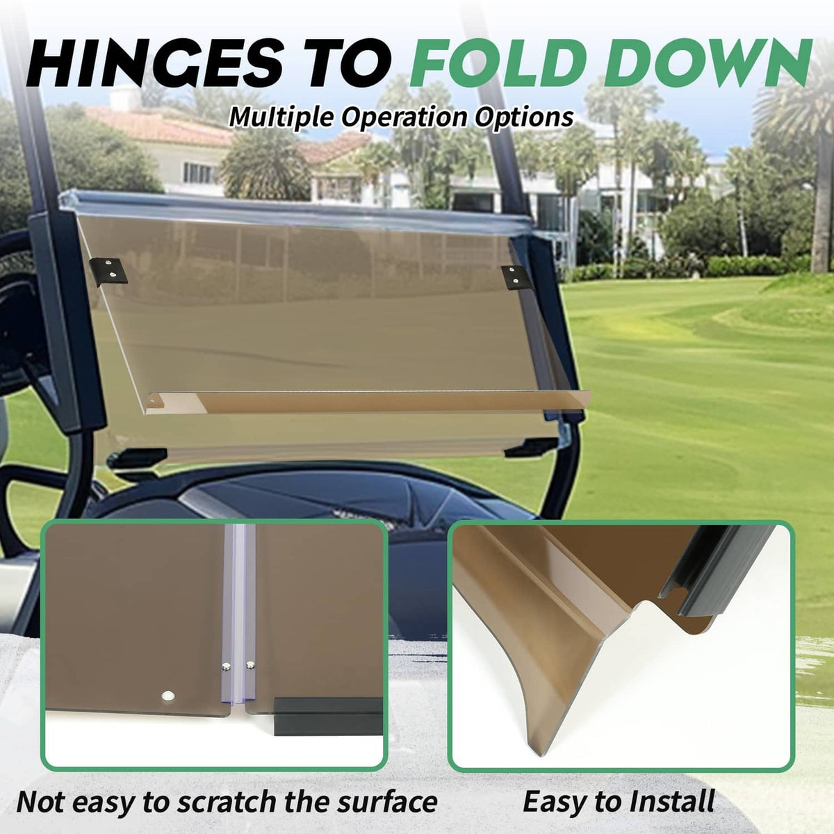 Bethesda Industrial Golf Cart Tinted Folding Down Windshield For Yamaha Drive 2 Drive2 2017-UP