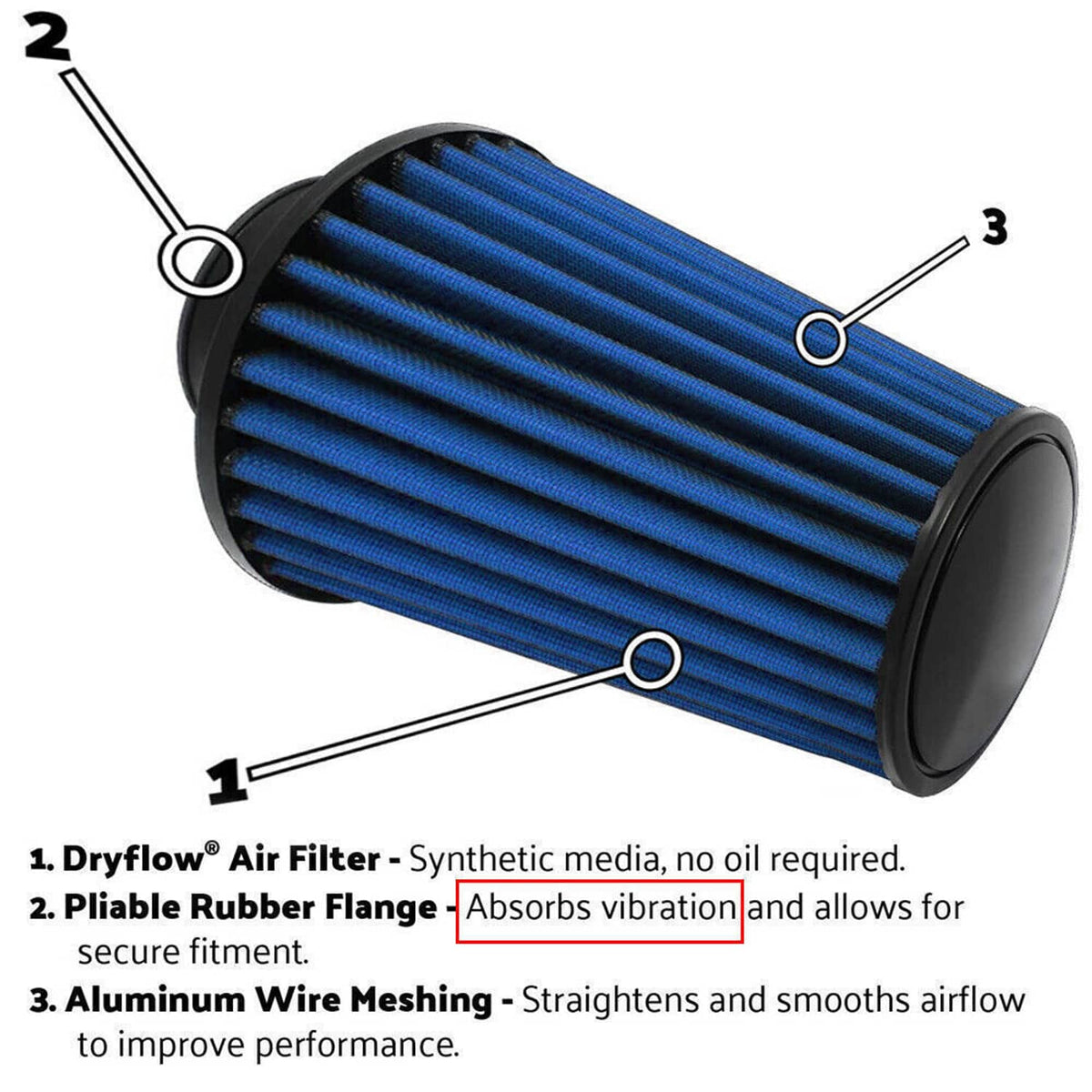 Bethesda Industrial New 4'' 102mm Long High Flow Inlet Cone Dry Filter Cold Air Intake Replacement