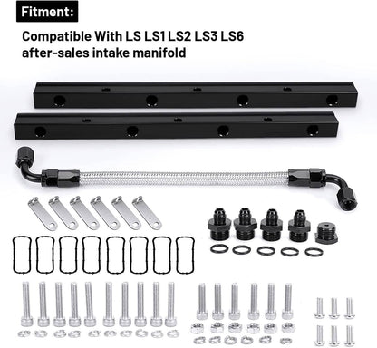 Bethesda Industrial Black Billet Fuel Rail Kit Intake Manifold & Hardware for LS LS1 LS2 LS3 LS6 New