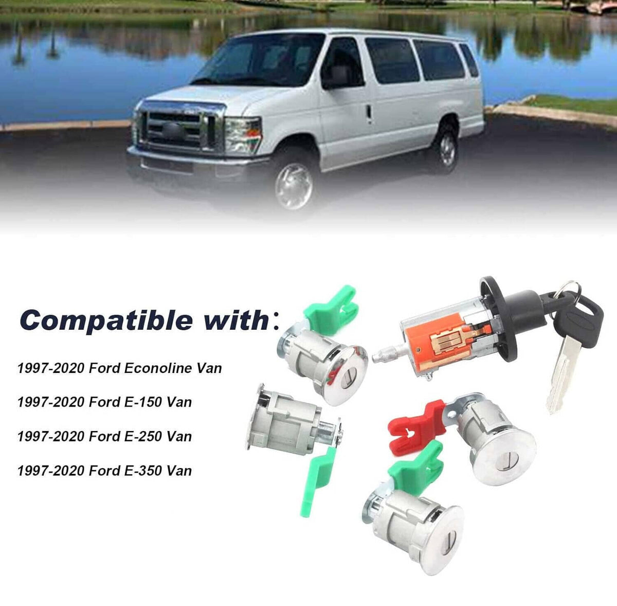 Bethesda Industrial For Ford Econoline Van E150 E250 E350 Ignition & Door Lock Cylinder KEYED ALIKE