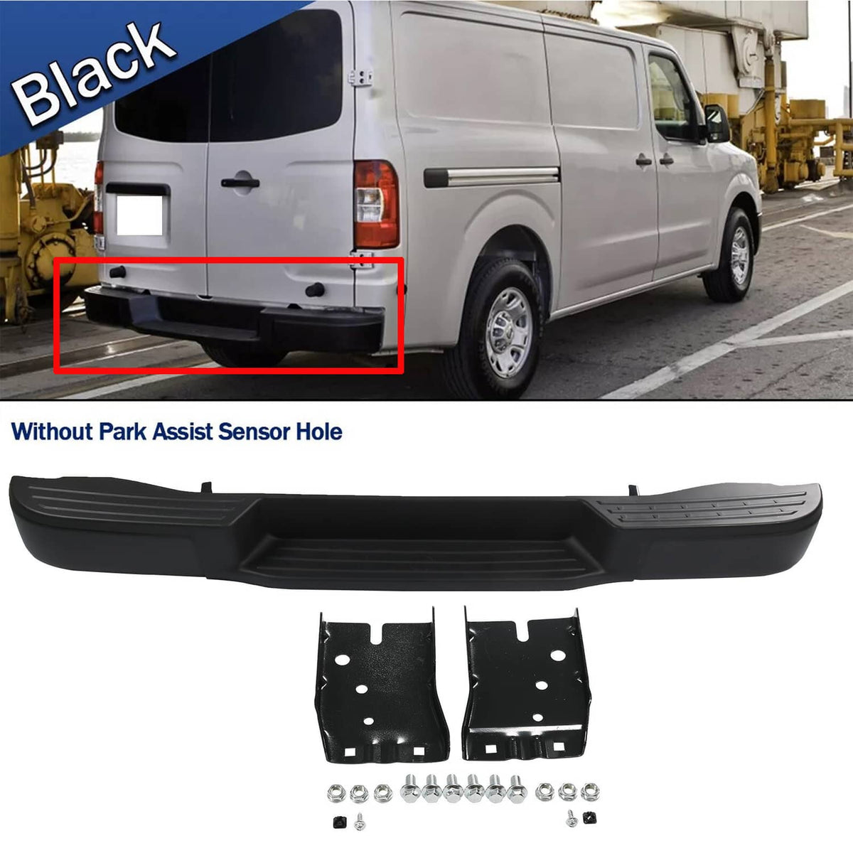 Bethesda Industrial Black Rear Step Bumper Assembly For Nissan NV1500 NV2500 NV3500 2012-2021 Steel