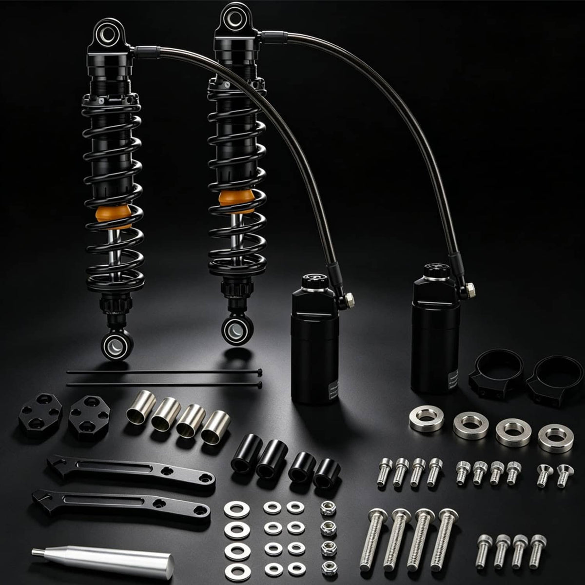 Bethesda Industrial Upgraded Remote Reservoir Rear Suspension Shocks Set For Harley Road Glide King