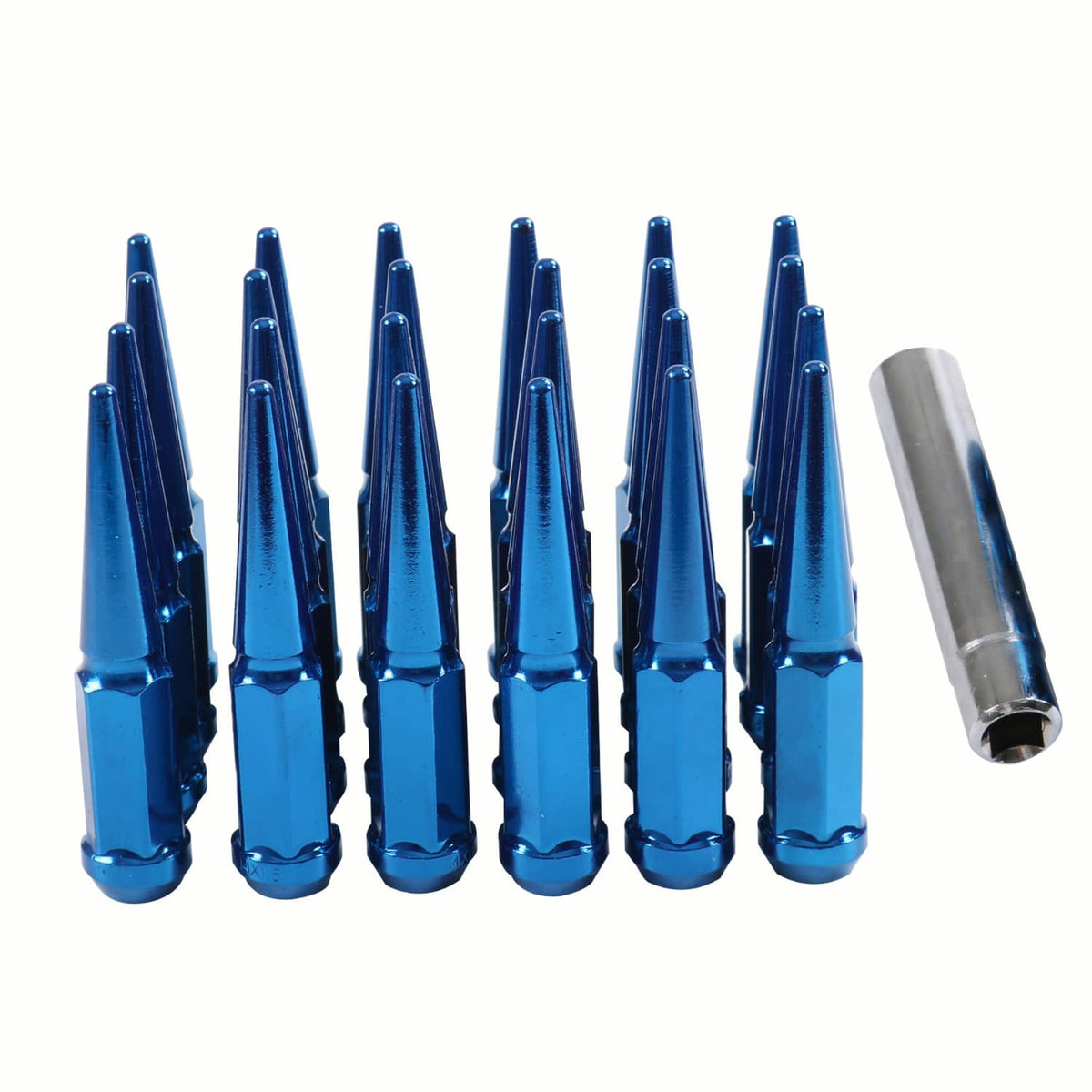 Bethesda Industrial 24PCS M14x1.5 Spike Lug Nuts 4.5 Tall Blue For 6 Lug GMC Chevy Ford With Key