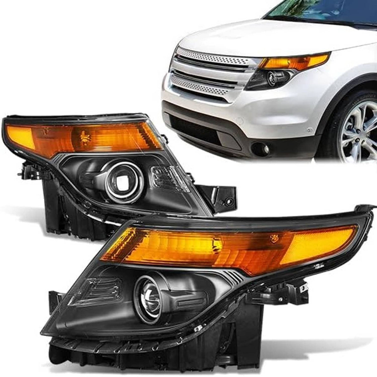 Bethesda Industrial For 2011-2015 Ford Explorer Halogen Chrome Housing Projector Headlights LH+RH