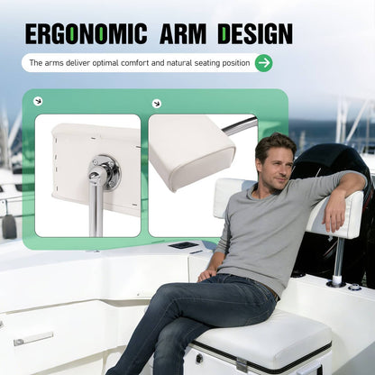 Bethesda Industrial For Universal Boat Seat Backrest W/Folding Arms Leaning Post White + Silvery