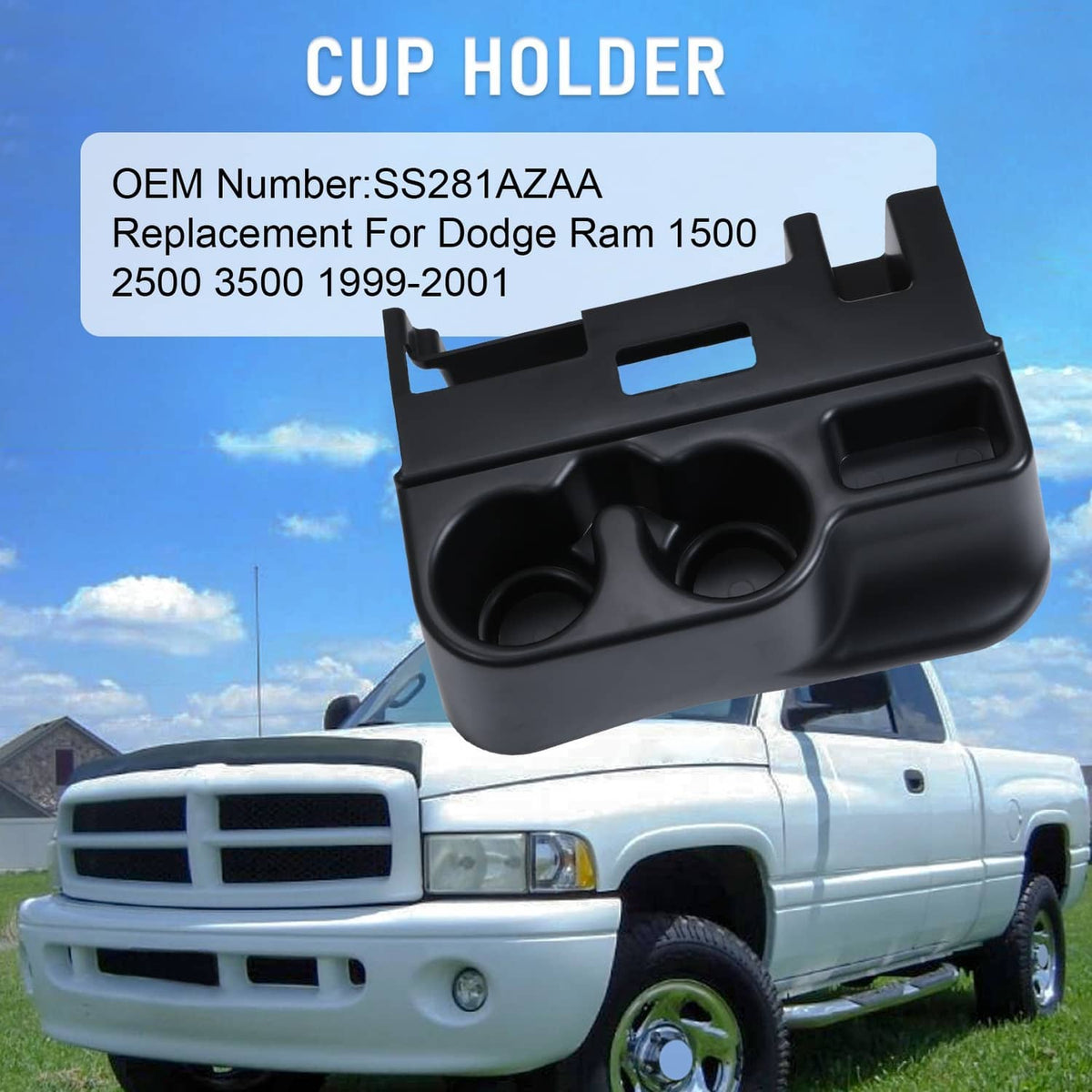 Bethesda Industrial Cup Holder Center Console Organizer For 1999 2000 2001 Dodge Ram 1500/2500/3500