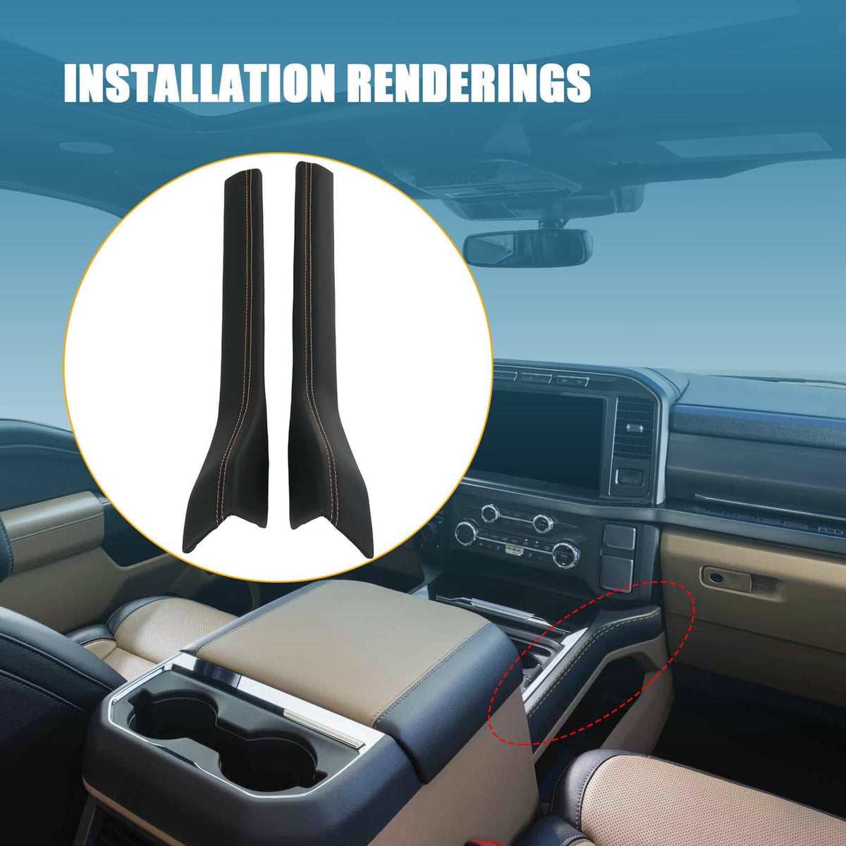 Bethesda Industrial Center Console Padded Black Leather Trim For 2023-2024 Ford Super Duty Limited