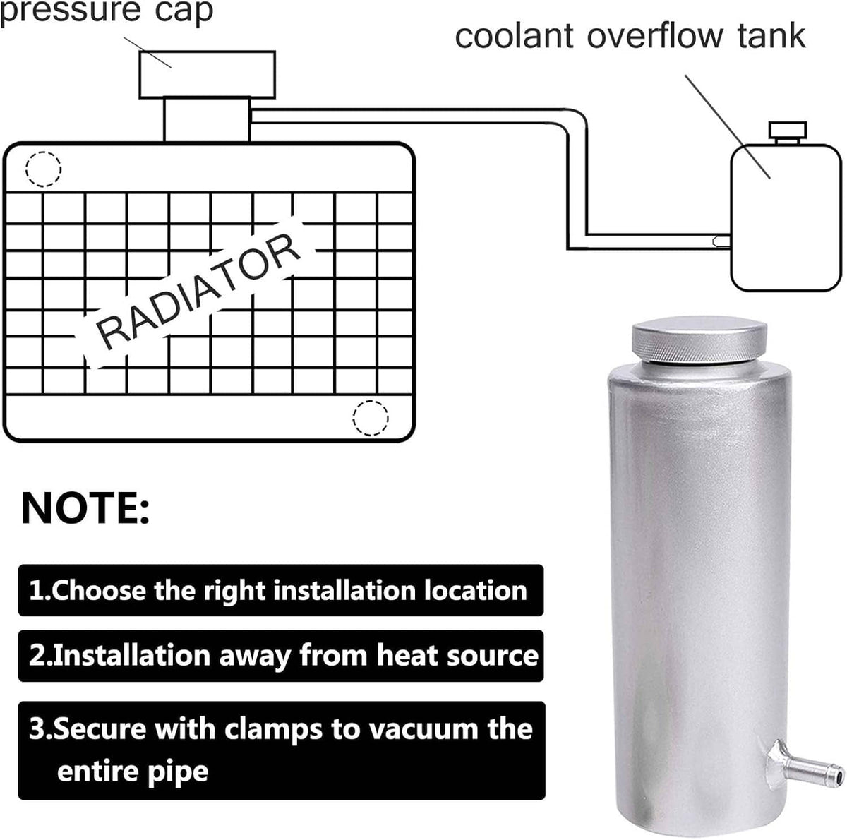 Bethesda Industrial New Universal Radiator Coolant Catch Tank Overflow Reservoir 800ml Aluminum