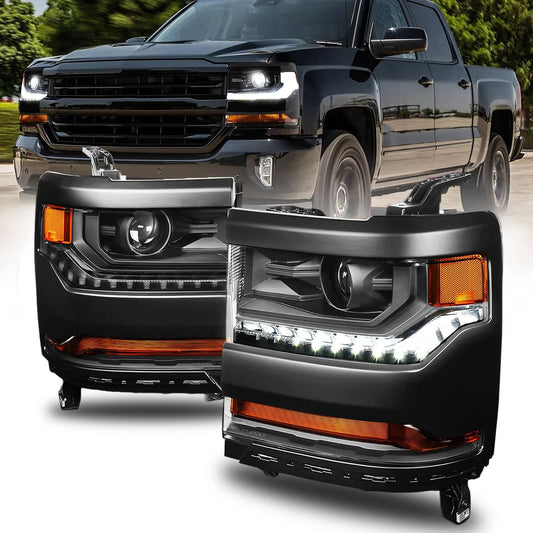 Bethesda Industrial New Trim For 2016-2018 Chevy Silverado 1500 HID/Xenon Headlights w/ LED DRL Set