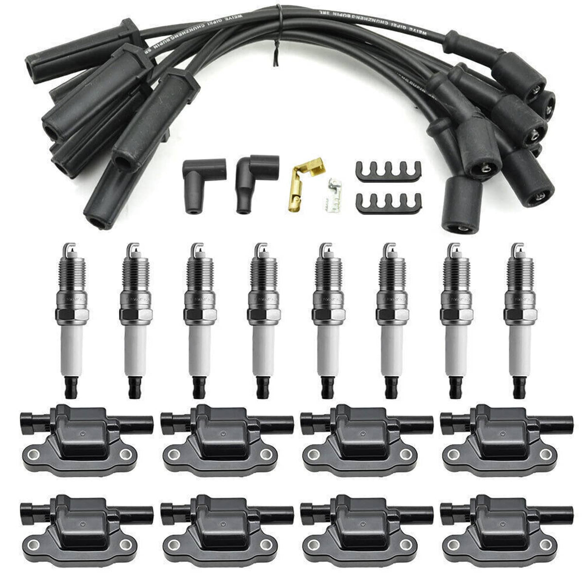 Bethesda Industrial 8 Pack UF413 Ignition Coils & 41-962 Spark Plugs w/ Spark Plug Wires For Chevy