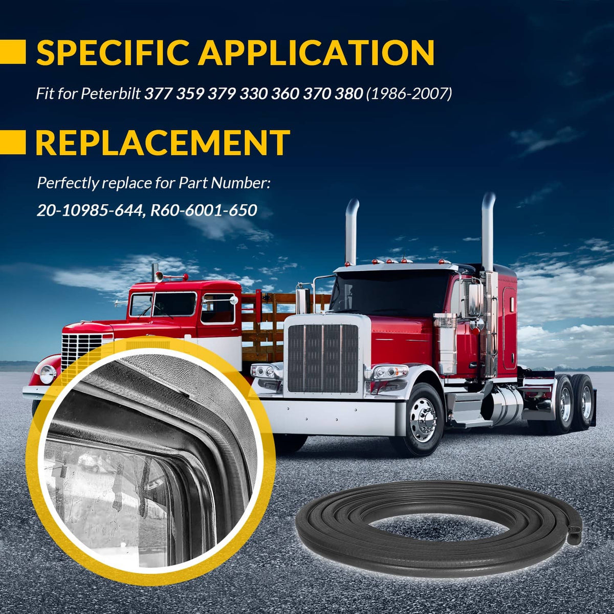 Bethesda Industrial 2 Pack R60-6001-650 Door Seal Weatherstrip 13ft for Peterbilt 377 359 370 380