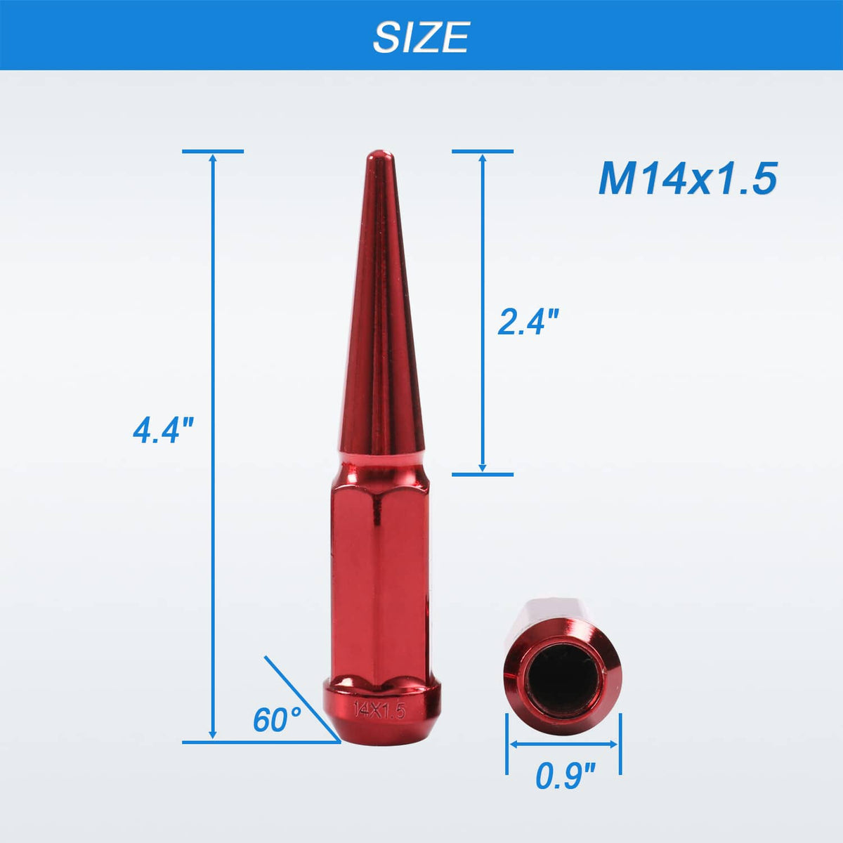 Bethesda Industrial 24 PCS Spike Lug Nuts 14x1.5 Red For Chevy Silverado Tahoe 4.4" Tall W/ Key